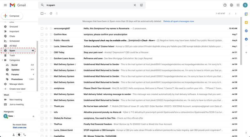 Hình thức spam hộp thư gmail