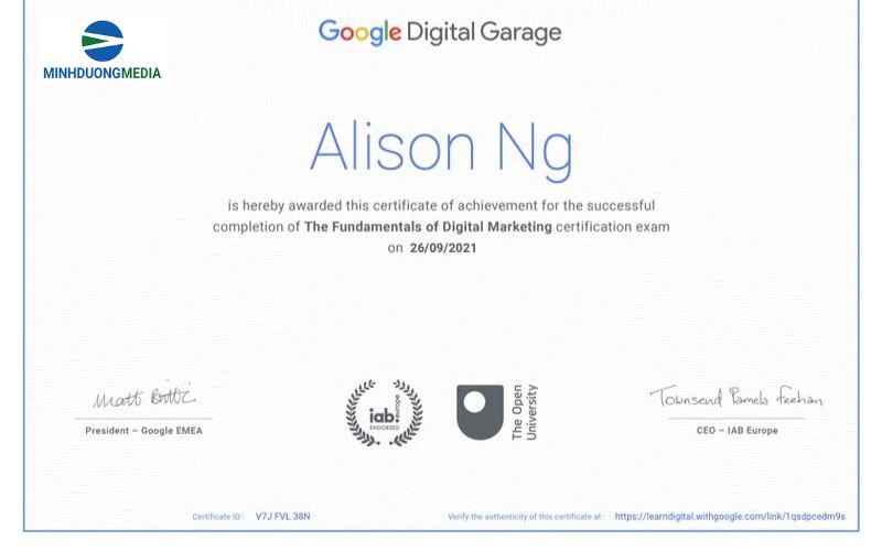 Khóa học Marketing free Fundamentals of Digital Marketing tại Alison