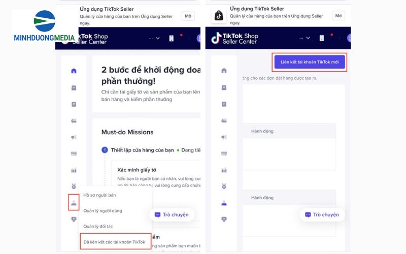liên kết tiktok shop liên kết tài khoản mới